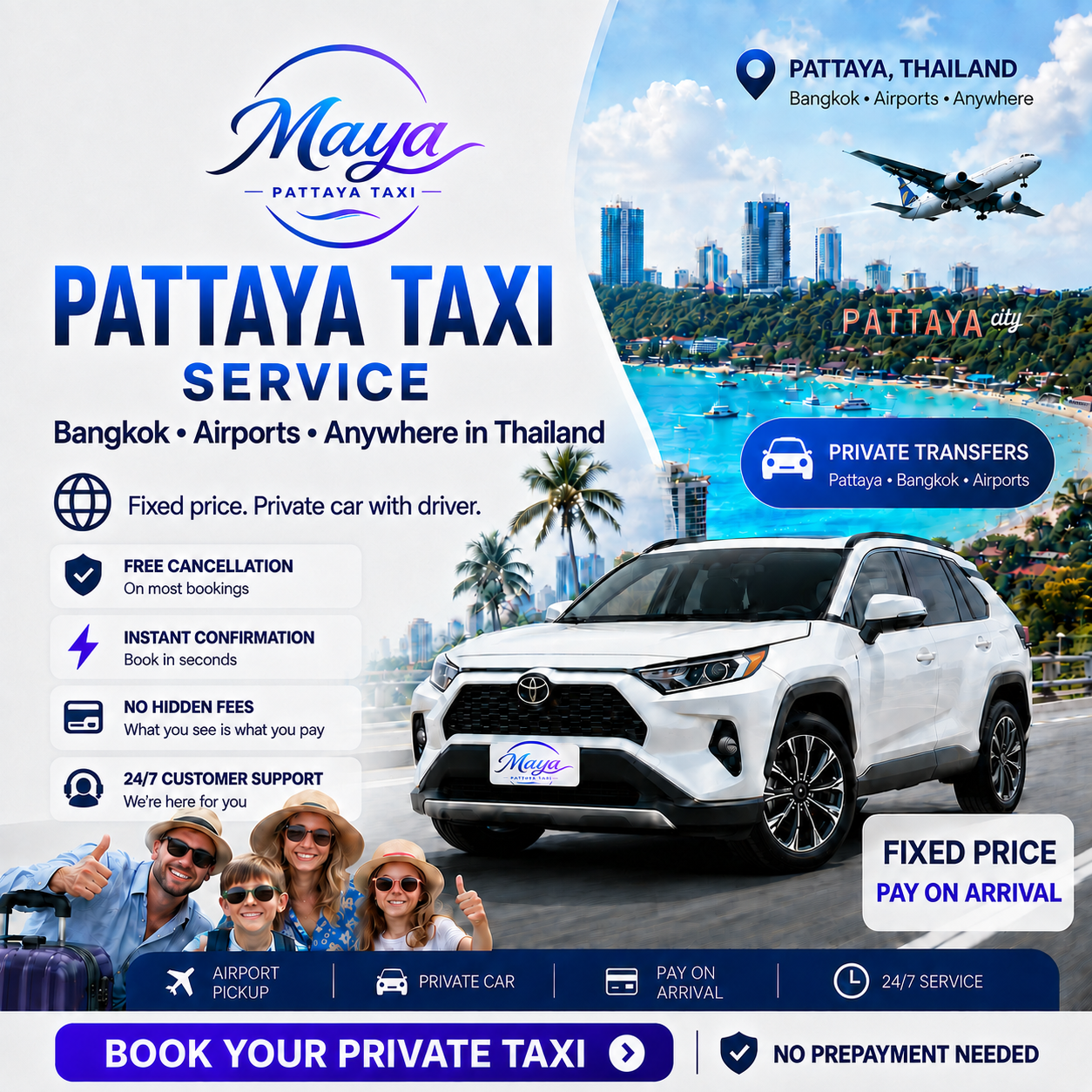 MAYA Pattaya Taxi — private transfer, fixed fares